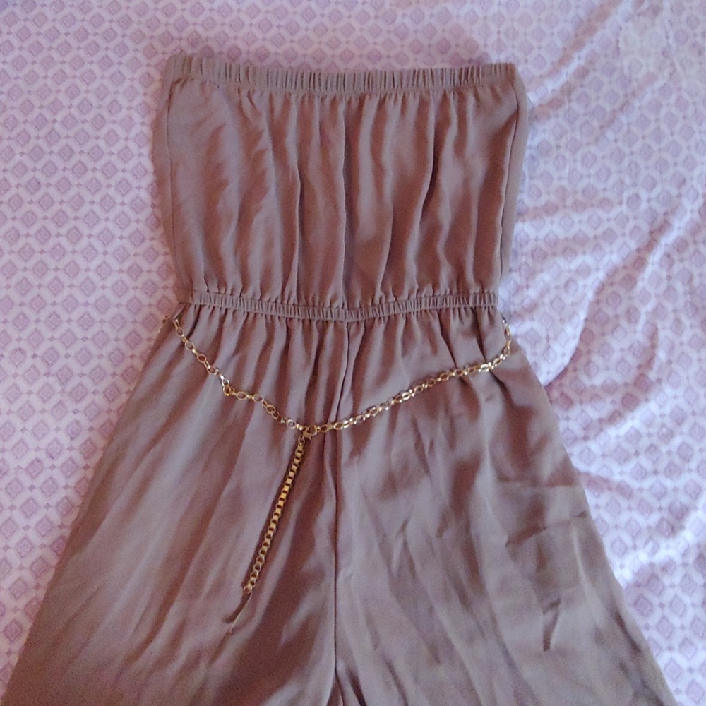 Brown Jumpsuit with Gold Chain Belt